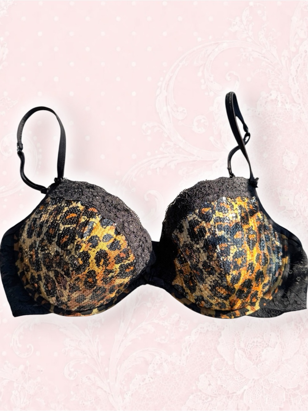 La SENZA Leopard Sequin Lace Push-Up Bra - Black & Gold